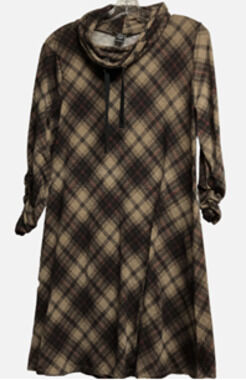 Robert Louis Plaid Flannel Ruche Sleeve Knee length Dress Cowl Neck Black Small